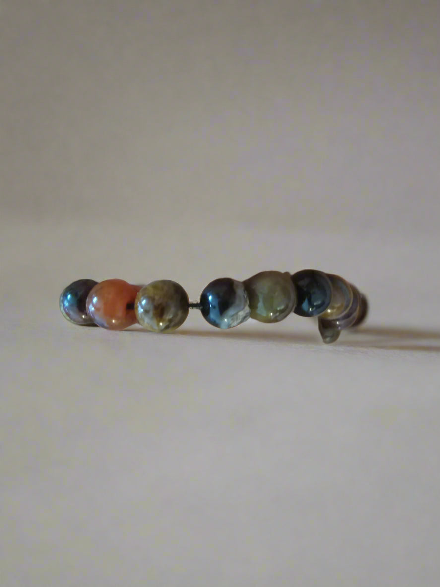 An 8-inch men’s bracelet featuring genuine agate and tiger eye stones, strung on a nylon cord with a twist clasp. A bold and timeless accessory for everyday wear.