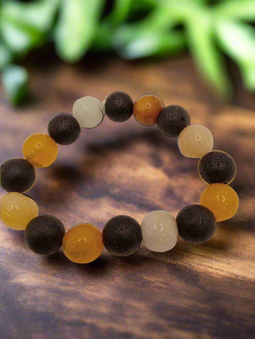 🔥 Men's Black Lava & Yellow Jade Stretch Bracelet – Strength & Prosperity