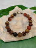 An 8-inch men’s bracelet featuring genuine agate and tiger eye stones, strung on a nylon cord with a twist clasp. A bold and timeless accessory for everyday wear.