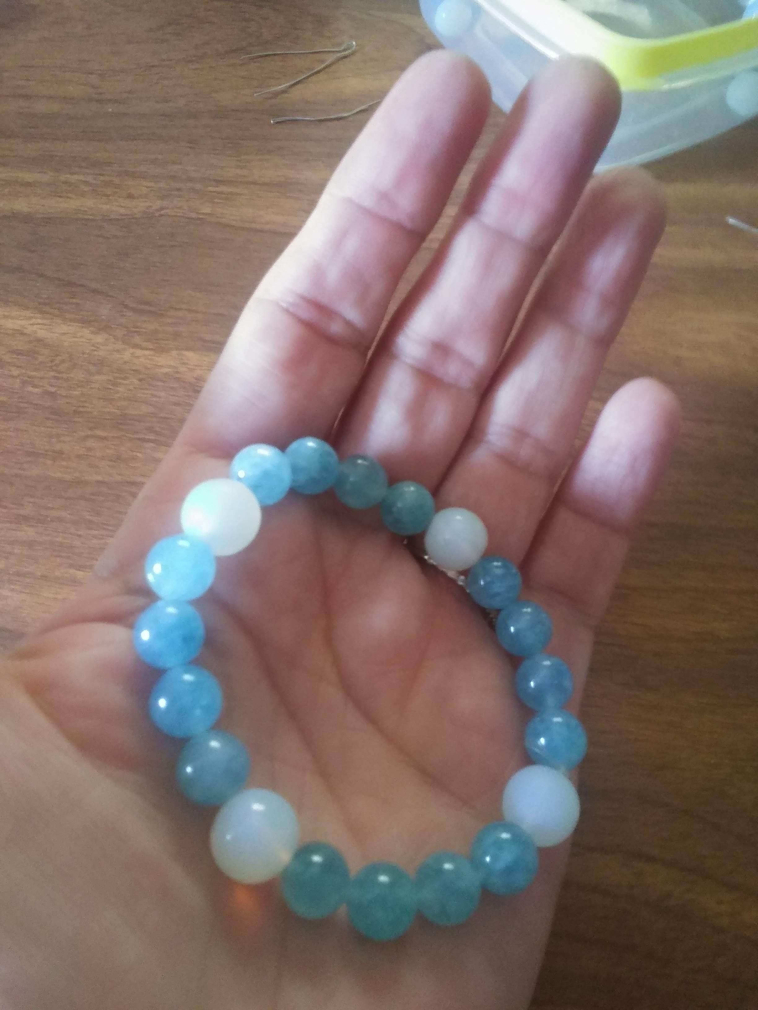 Angelite and Moonstone Stretch Bracelet-Celestial Calm