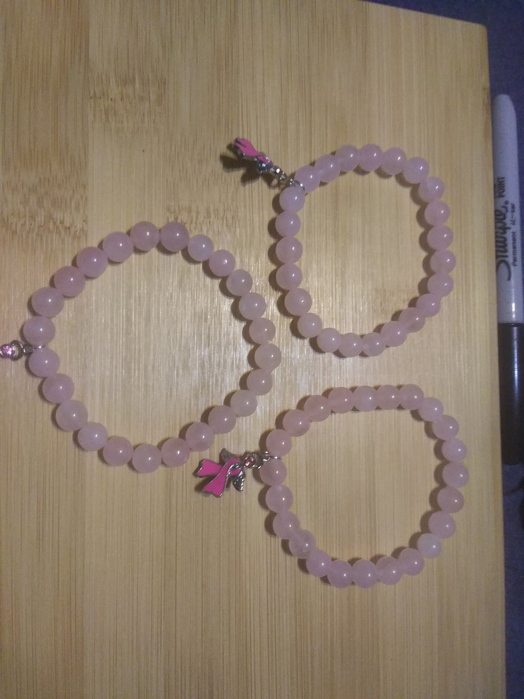 Rose Quartz Angel Bracelet – Breast Cancer Awareness (Multiple Sizes)