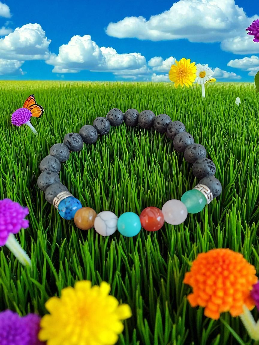 Handmade Chakra Energy Bracelet – Lava Stone & Healing Gemstones