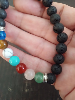 Handmade Chakra Energy Bracelet – Lava Stone & Healing Gemstones