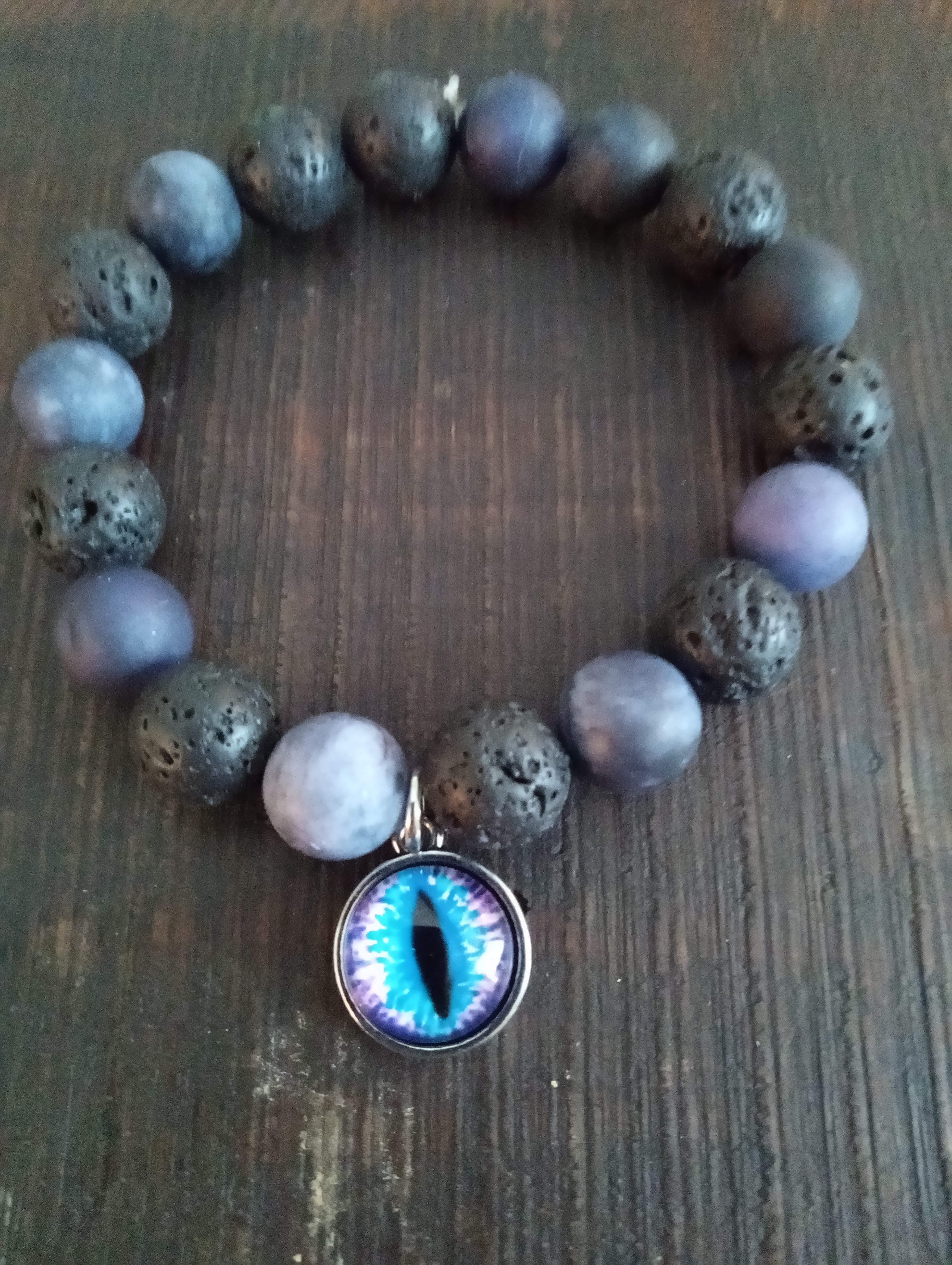 Bold Balance: Black Lava & Blue Agate Stretch Bracelet"