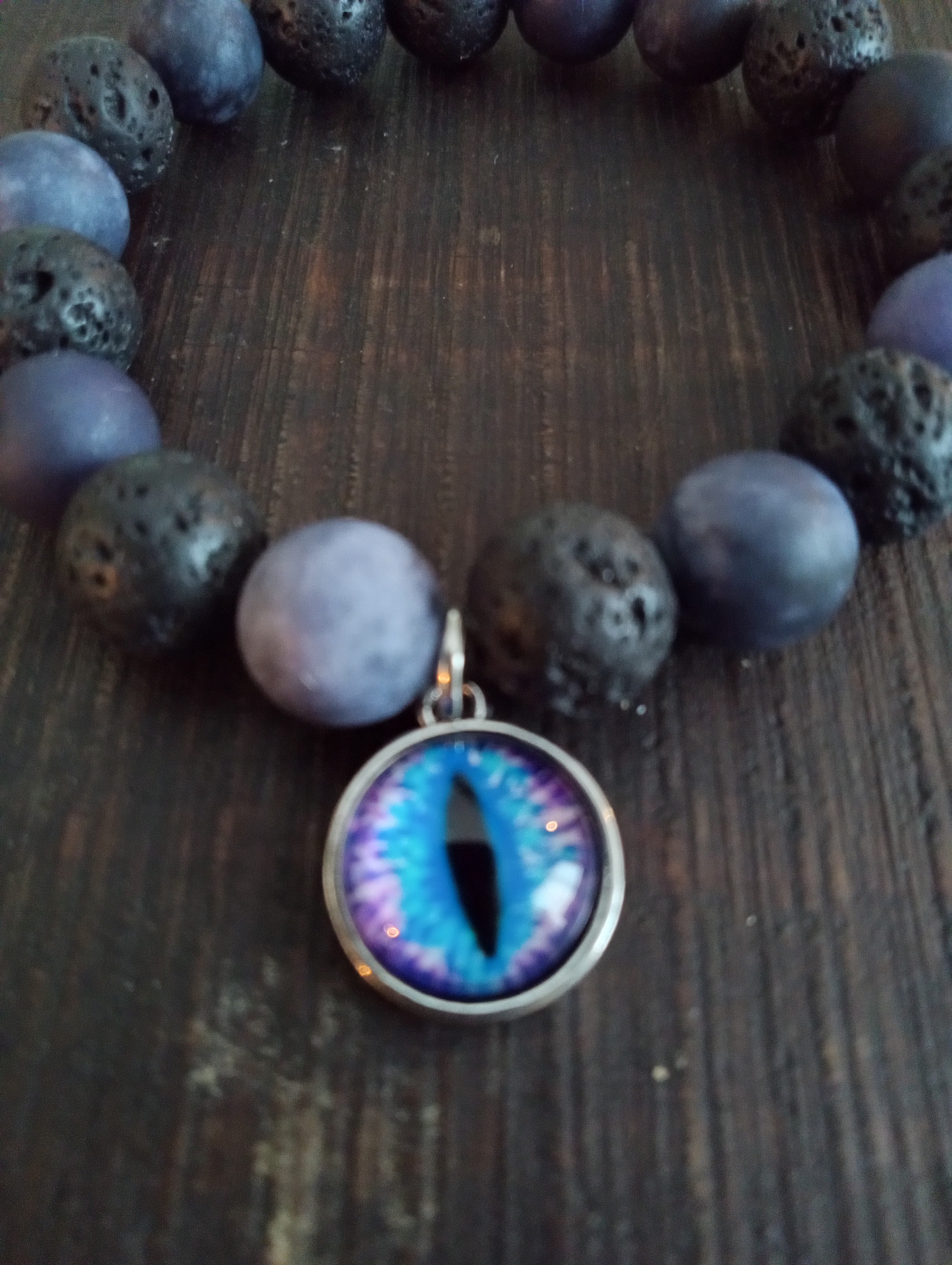 Bold Balance: Black Lava & Blue Agate Stretch Bracelet"