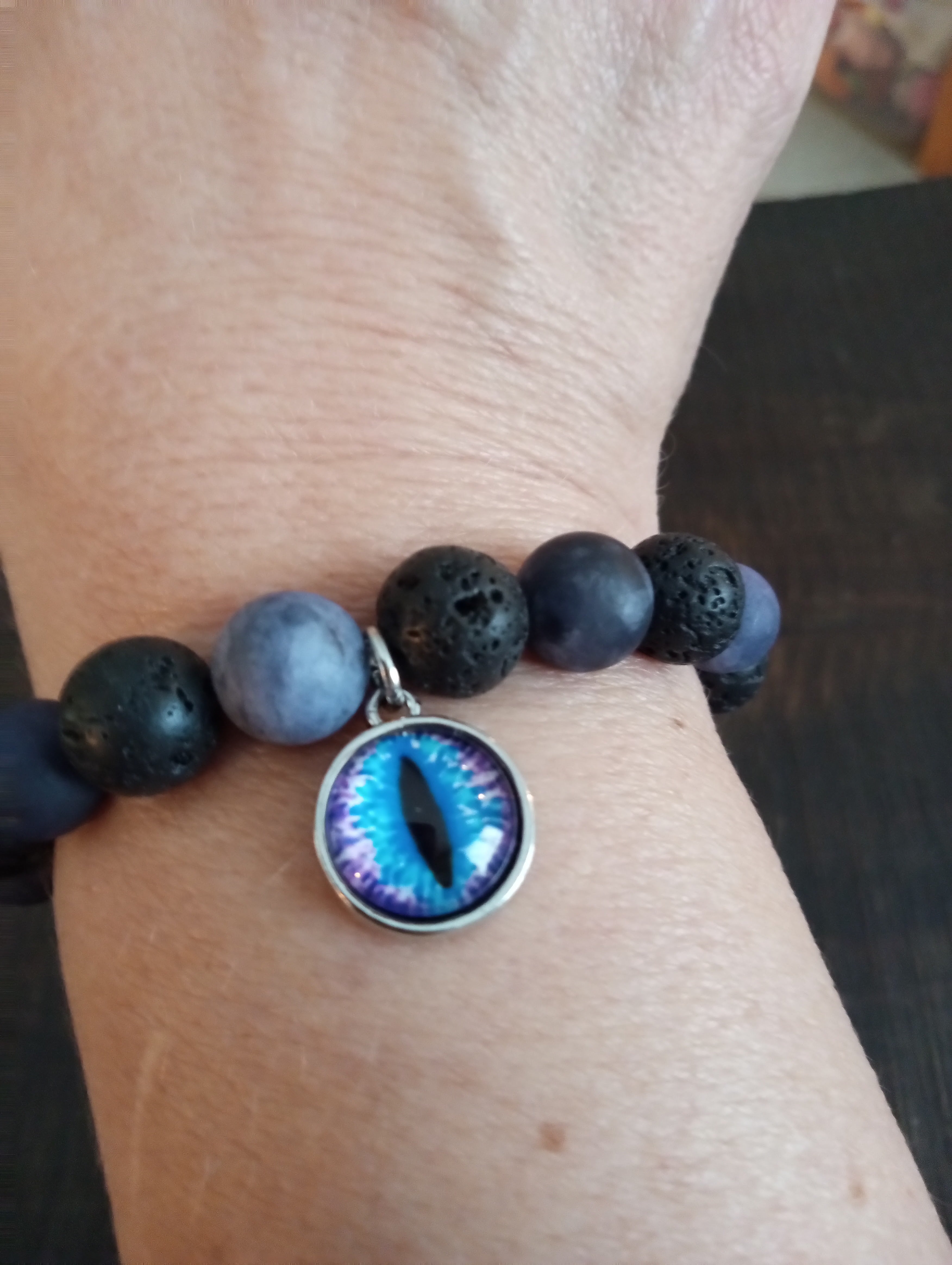 Bold Balance: Black Lava & Blue Agate Stretch Bracelet"