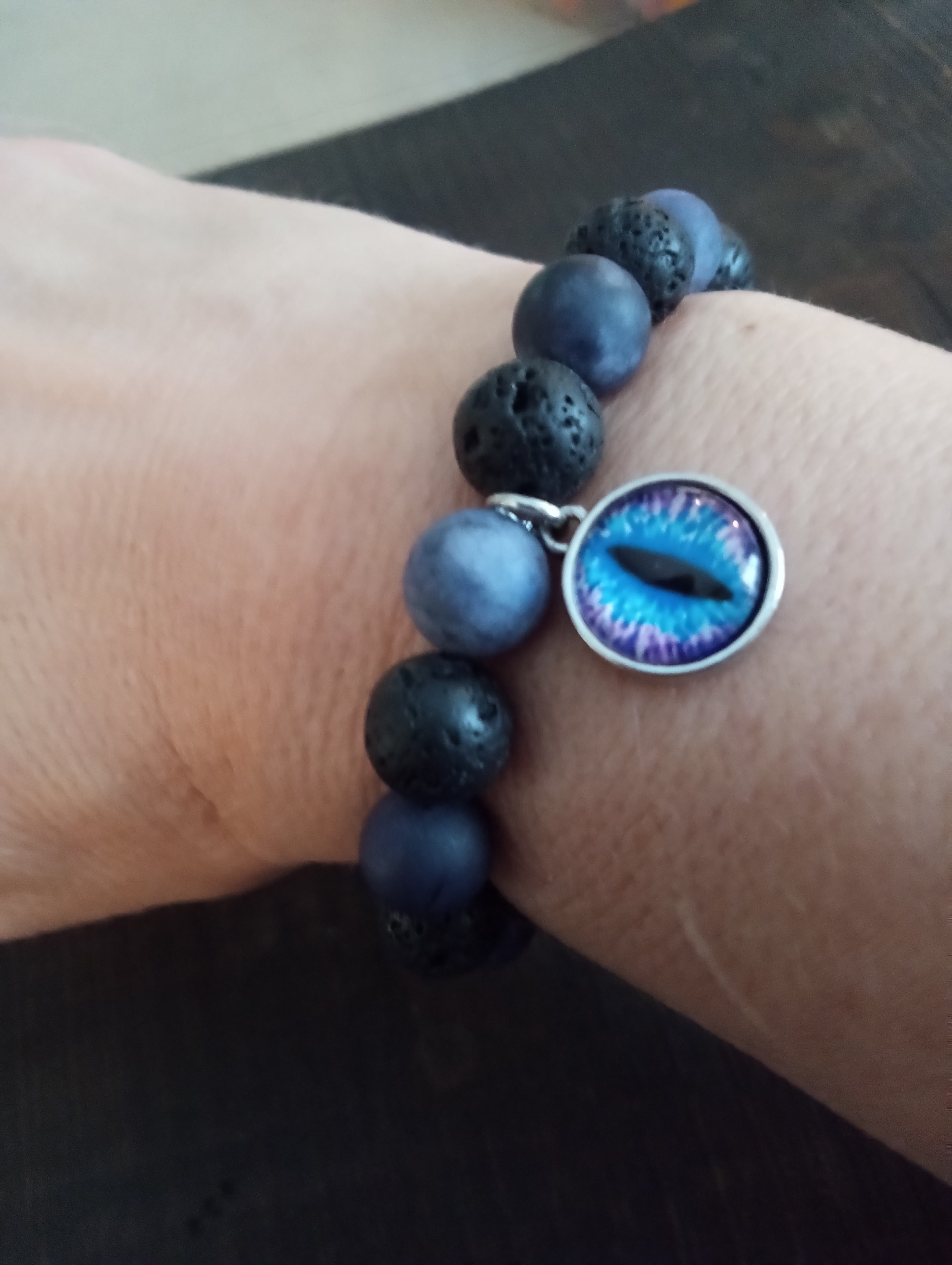 Bold Balance: Black Lava & Blue Agate Stretch Bracelet"