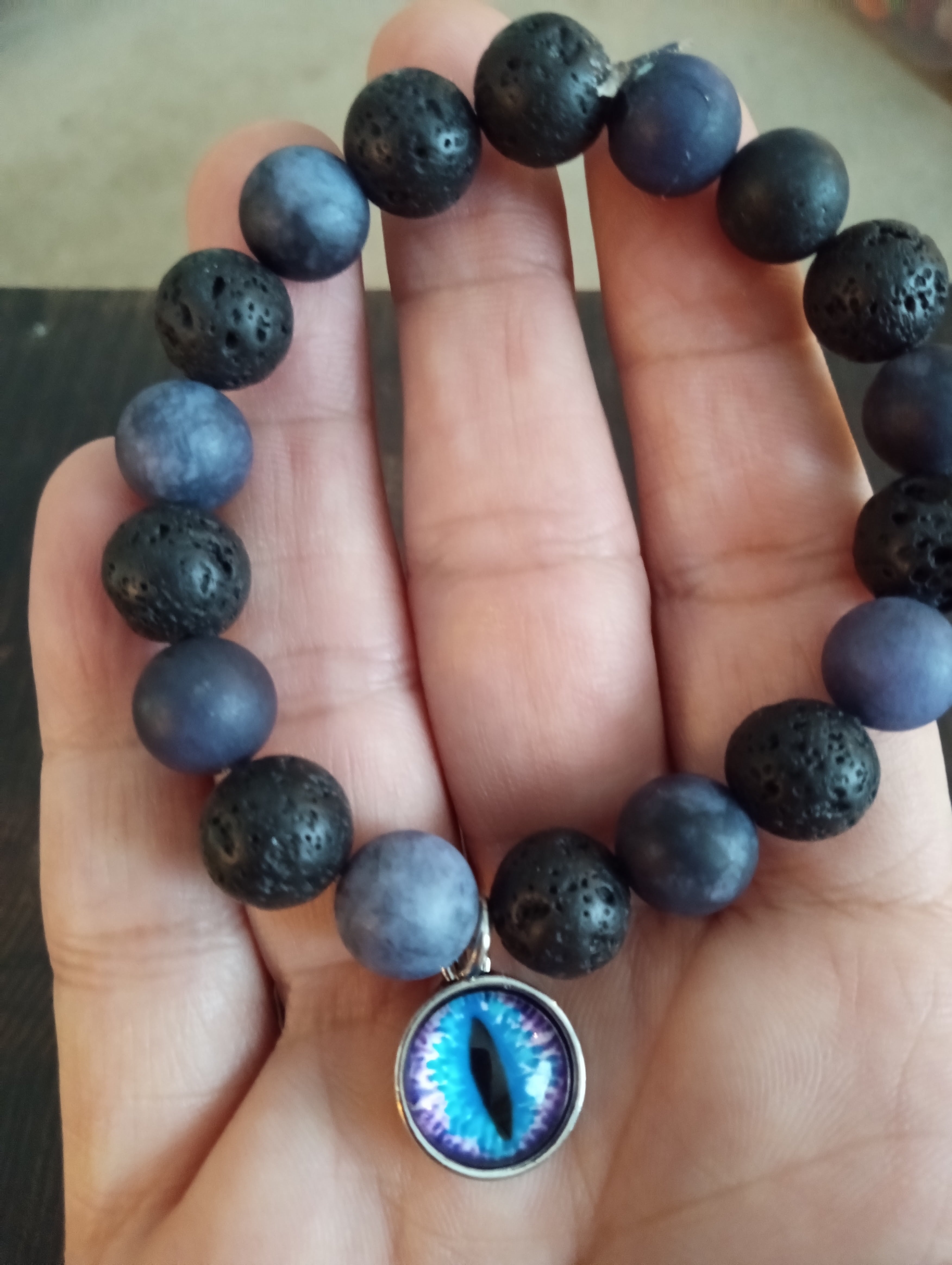 Bold Balance: Black Lava & Blue Agate Stretch Bracelet"