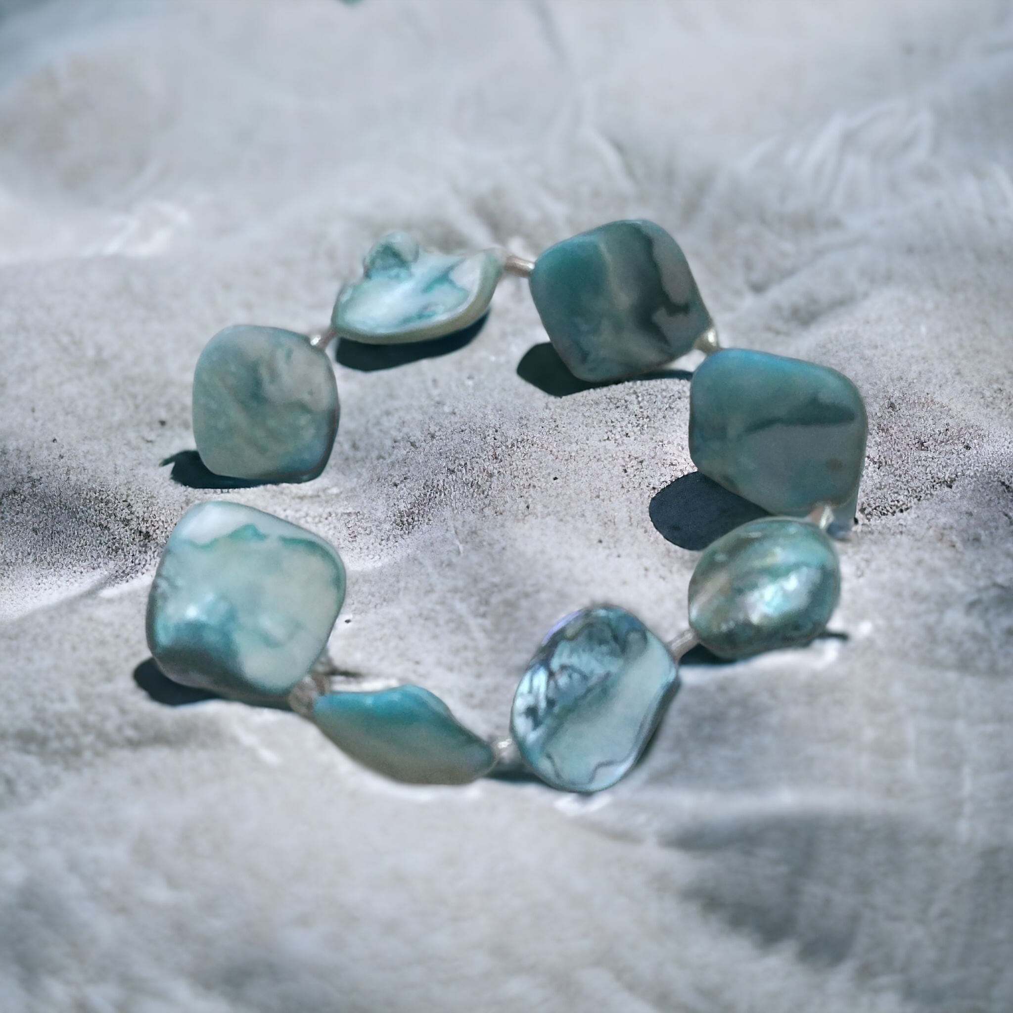 Handcrafted Blue Mother of Shell Pearl Stretch Bracelet – Elegant & Comfortable Jewelry