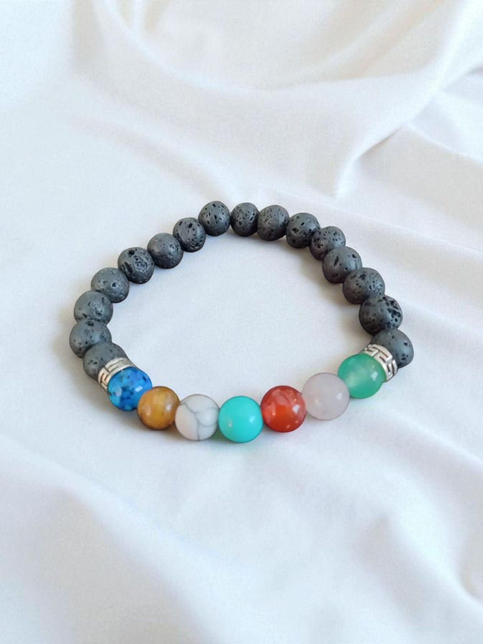 Handmade Chakra Energy Bracelet – Lava Stone & Healing Gemstones for Balance