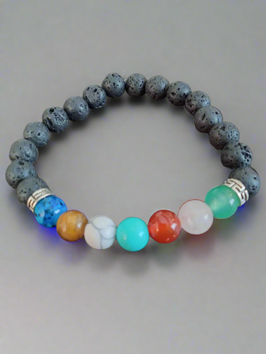 Handmade Chakra Energy Bracelet – Lava Stone & Healing Gemstones