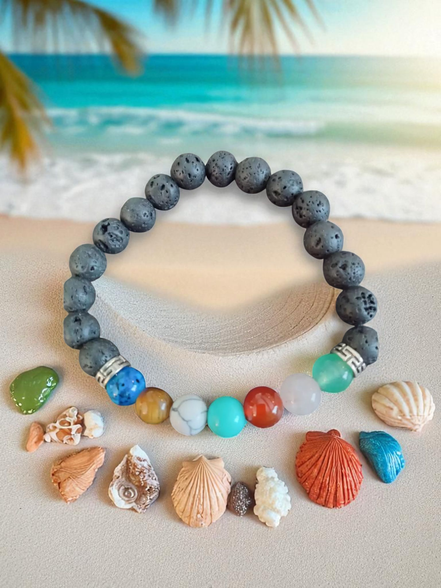 Handmade Chakra Energy Bracelet – Lava Stone & Healing Gemstones